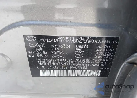 2017 Hyundai Santa Fe Sport 2.4L из США, поврежденный, VIN 5NMZU3LB4HH019608